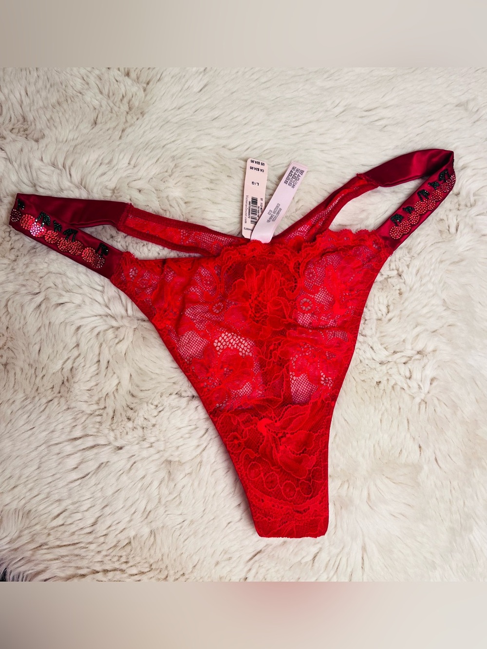 Victoria's Secret Red Lace Thong with Sequin Trim